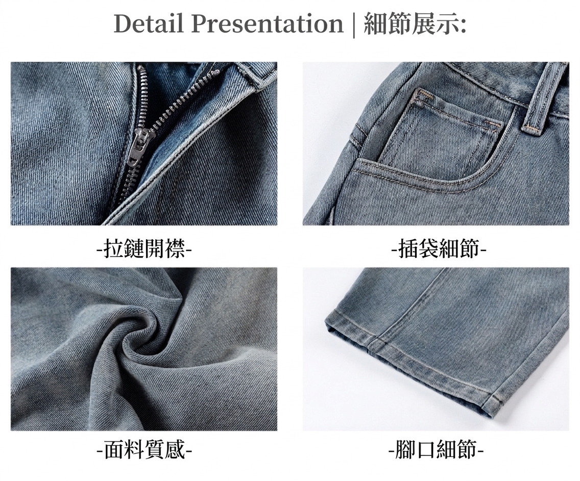 結構彎刀牛仔長褲