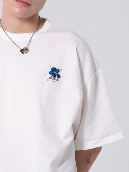 藍色花朵電繡短t