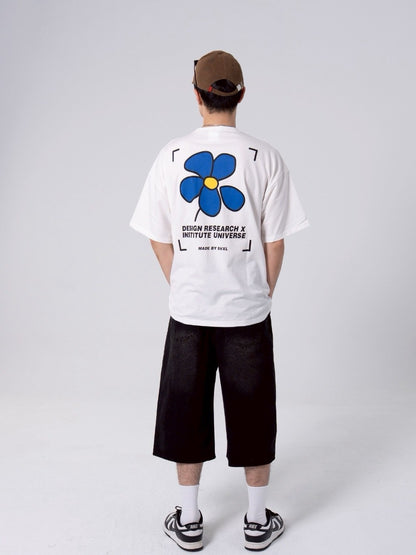 藍色花朵電繡短t