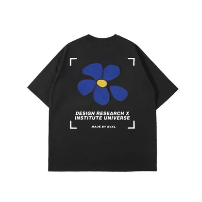 藍色花朵電繡短t